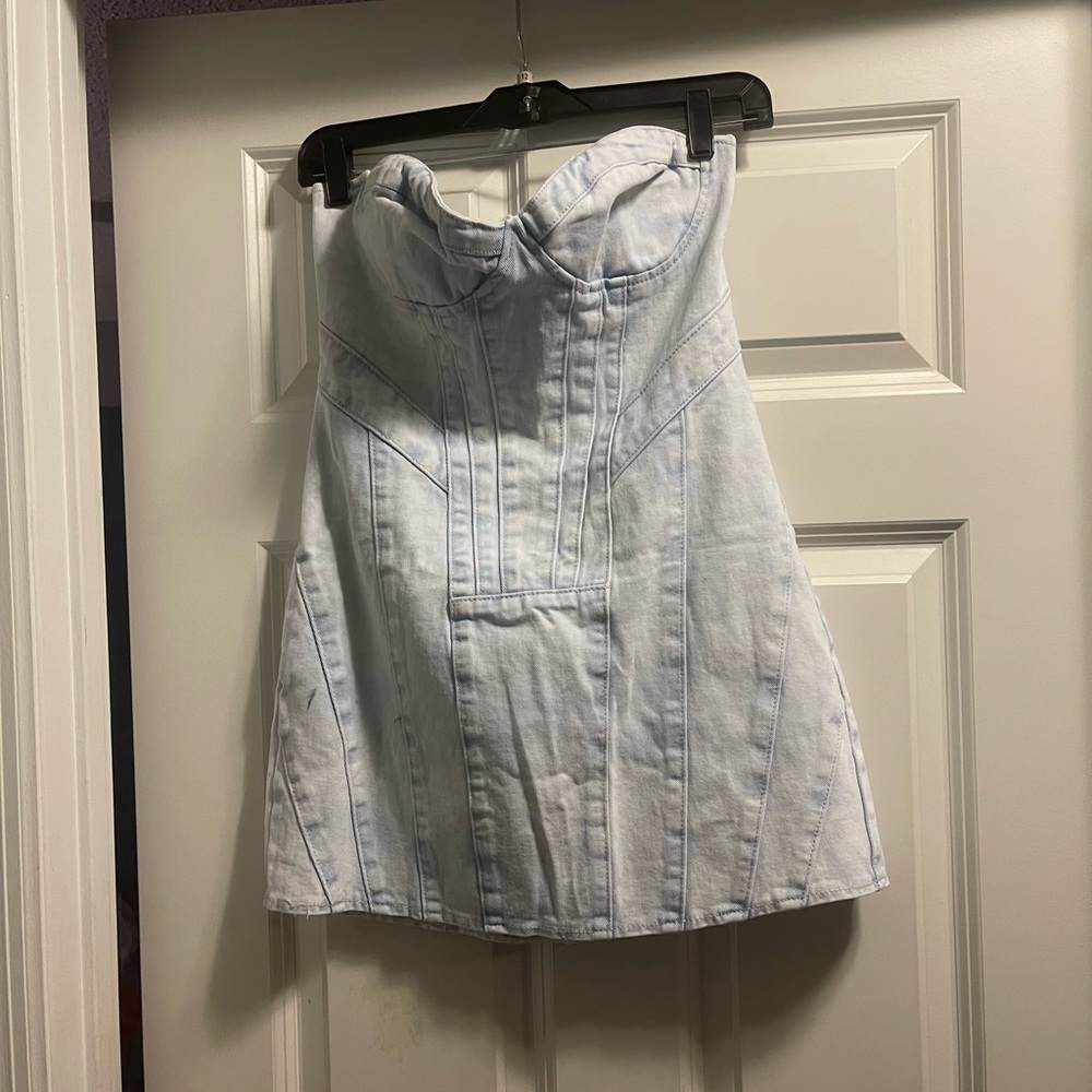 PrettyLittleThing Light Blue Strapless Dress